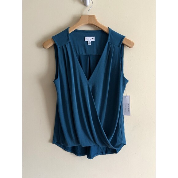 Veronica M Everyday Cupro Surplice Tank Modal Faux Wrap Size M Teal NWT RV$82 - Picture 1 of 5